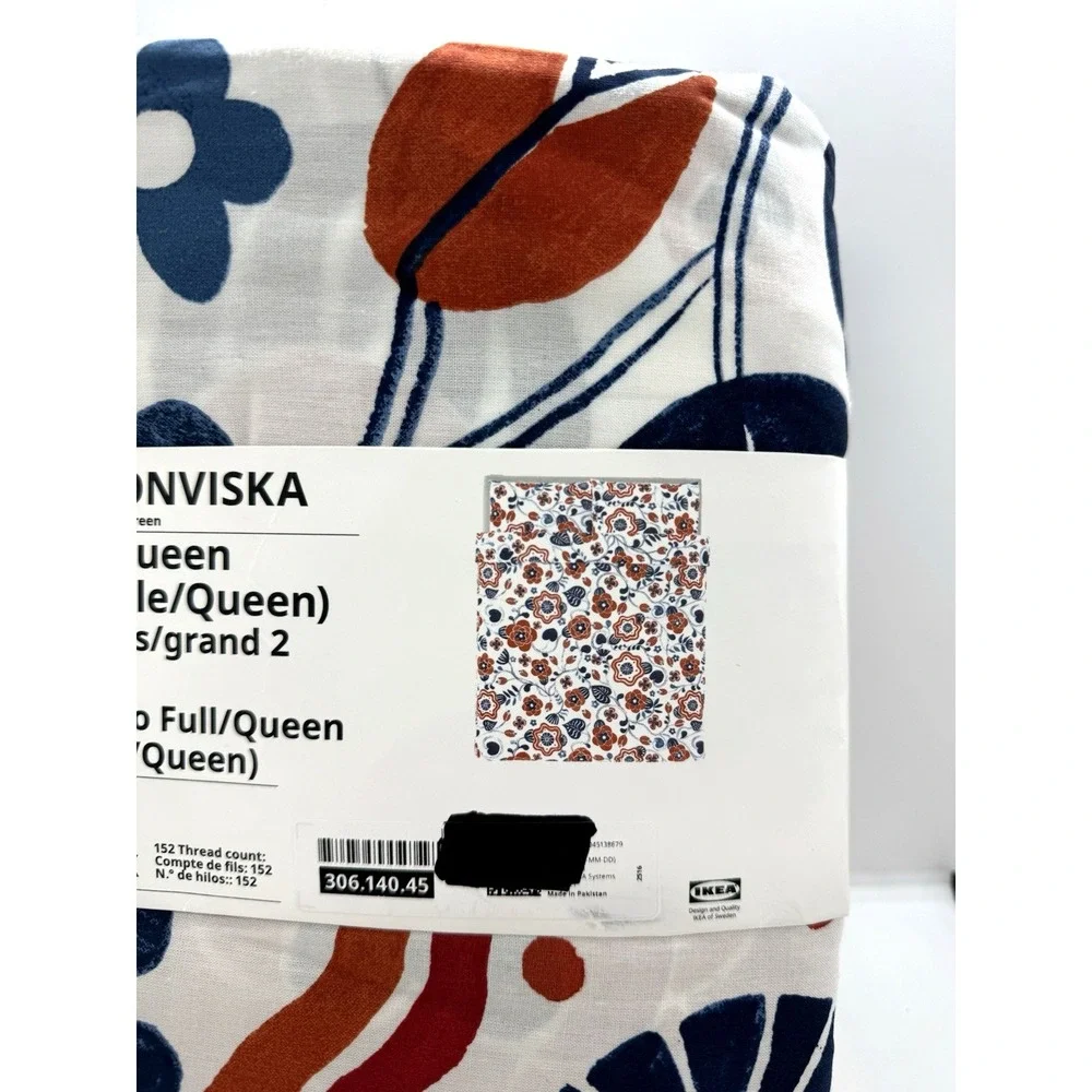 Ikea KANONVISKA Full/Queen Duvet cover + 2 pillowcases white multicolor/floral